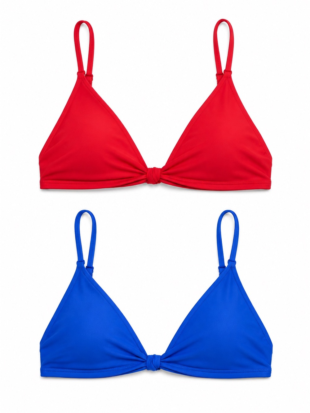 Quince NWT Set of 2 Italian Knotted Triangle Bikini Tops Blue Red Medium